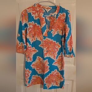 Crown & Ivy Blue and Orange Coral Print Mini Dress